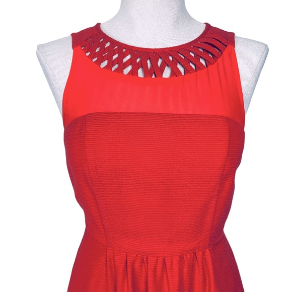Maeve Red Dress with Sheer Panel and Criss Cross Neckline sz 0 - Picture 8 of 16